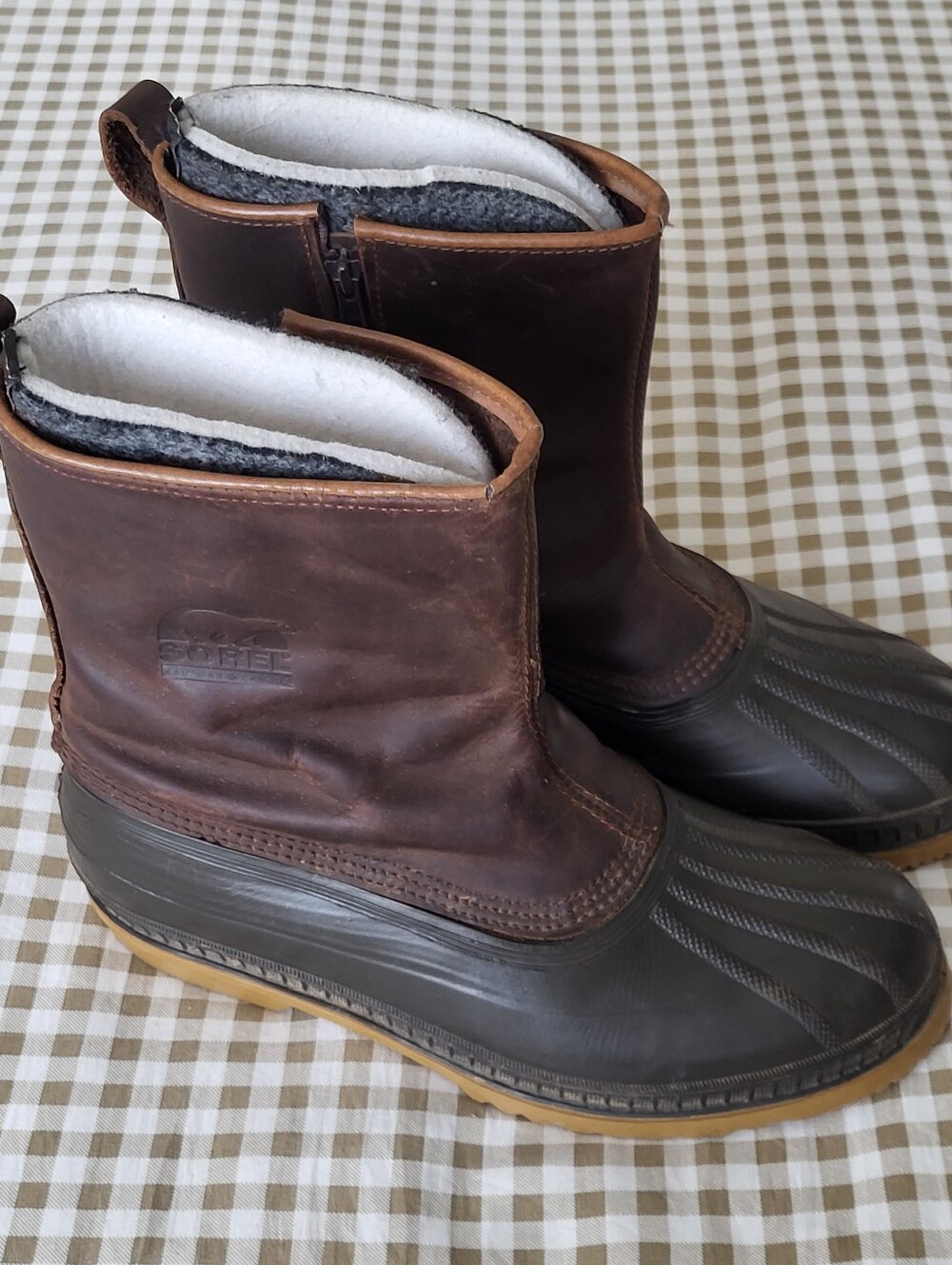 Sorel Brown Leather & Rubber Winter Pull-On Boots, Removable Wool Liner, Sz 10